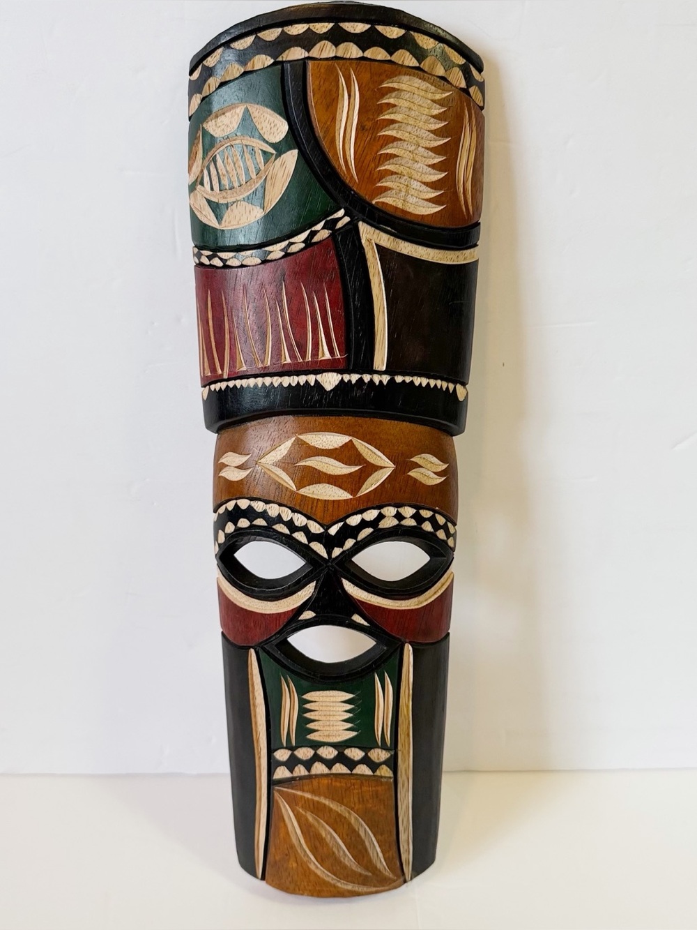 Hand Carved Wooden Tribal Mask Wall Art African Face Balinese Style 14"